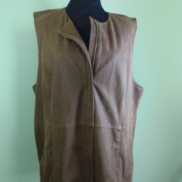 Chico's SZ3 Faux Suede Duster Vest Lagen Cowgirl Rodeo Boho Chic Haute Hippie - Picture 1 of 11